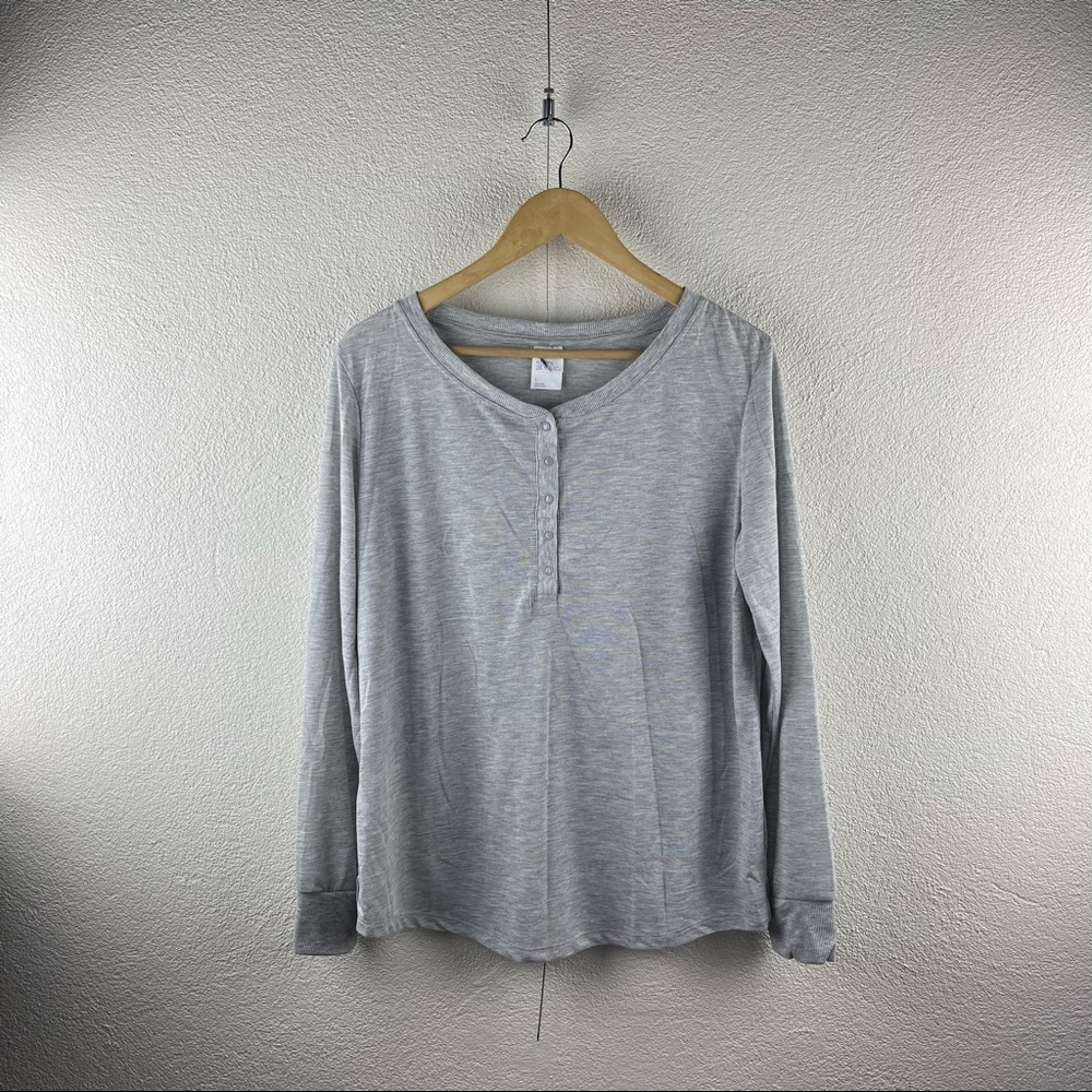 Stars Above l L Gray Heather Super Soft Snap Front Long Sleeve Lounge Sleep Top